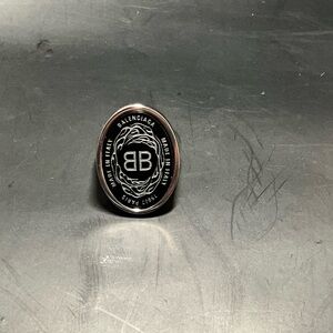 Balenciaga Chevaliere Signet Black and Silver Ring